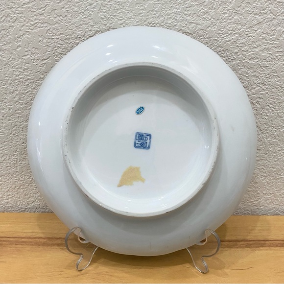 Vintage Japanese Nyazan Jakuzan Crane Cobalt Blue Decorative 10” Pedestal Plate - Picture 9 of 11